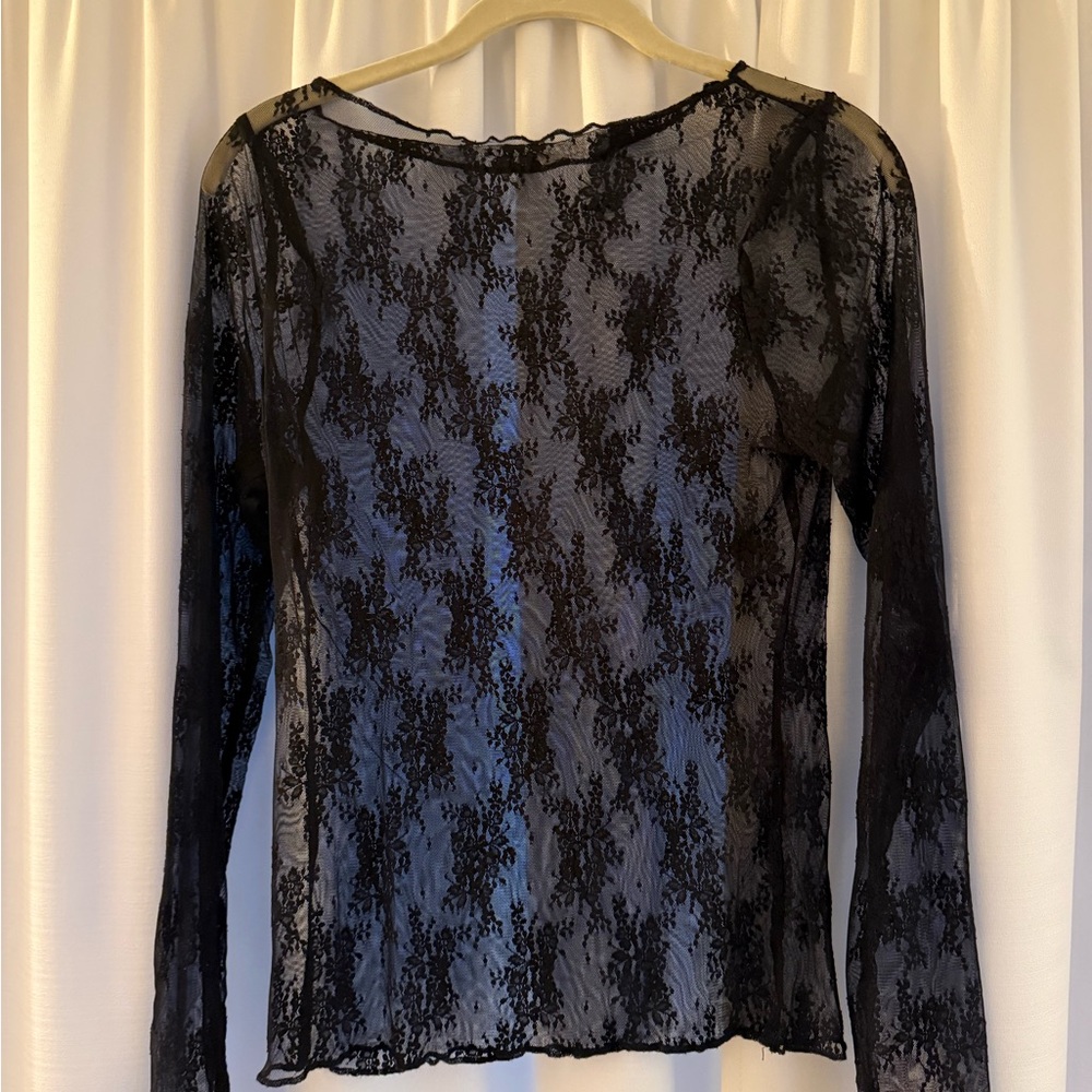 Abercrombie & Fitch Black Sheer Lace Long-Sleeve Top